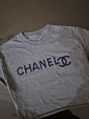 CC Logo Gray Tee -Navy Logo Print. Raw-Hemline & Sleeves Tag, cut out! Great Tee